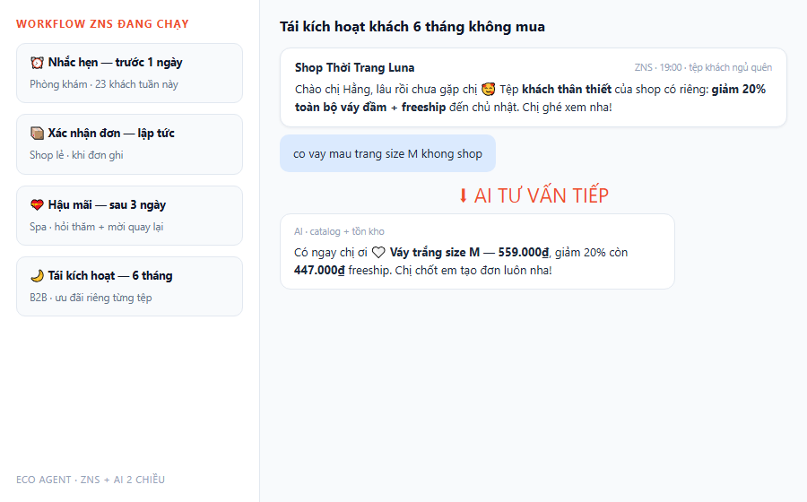 Demo ZNS tai kich hoat khach 6 thang khong mua uu dai rieng