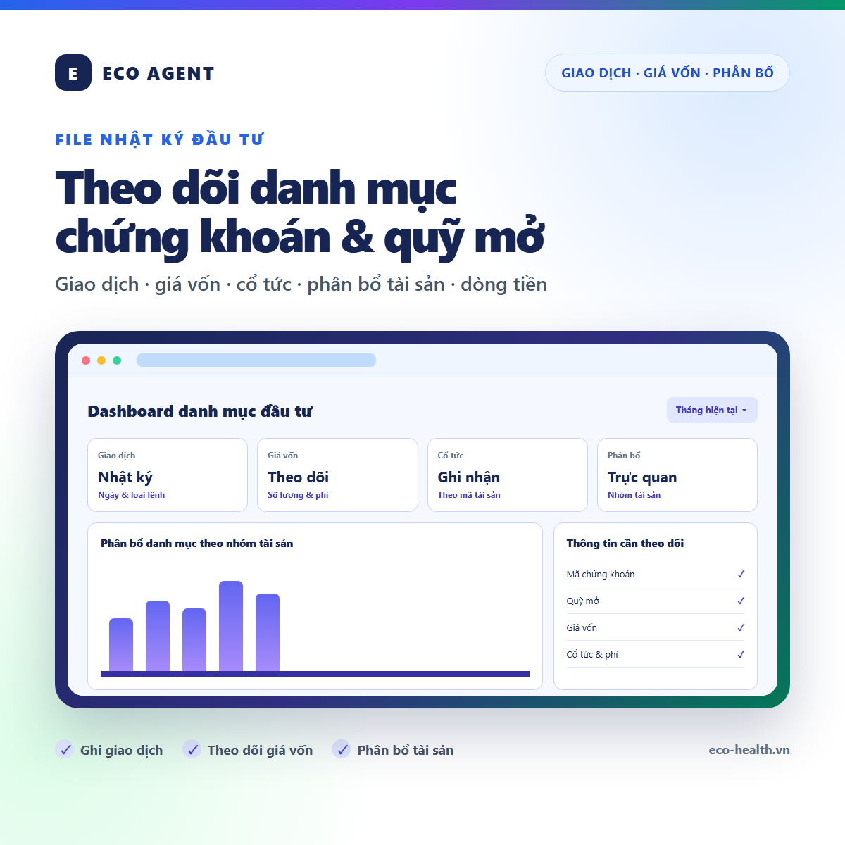 File nhật ký danh mục đầu tư chứng khoán và quỹ mở bằng Google Sheet — Dashboard BI
