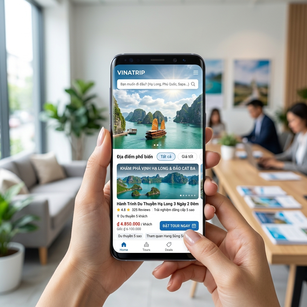 Thiết Kế Website Du Lịch &#038; Booking Tour Chuyên Nghiệp, Chuẩn SEO - Giao diện di động (Mobile Mockup)