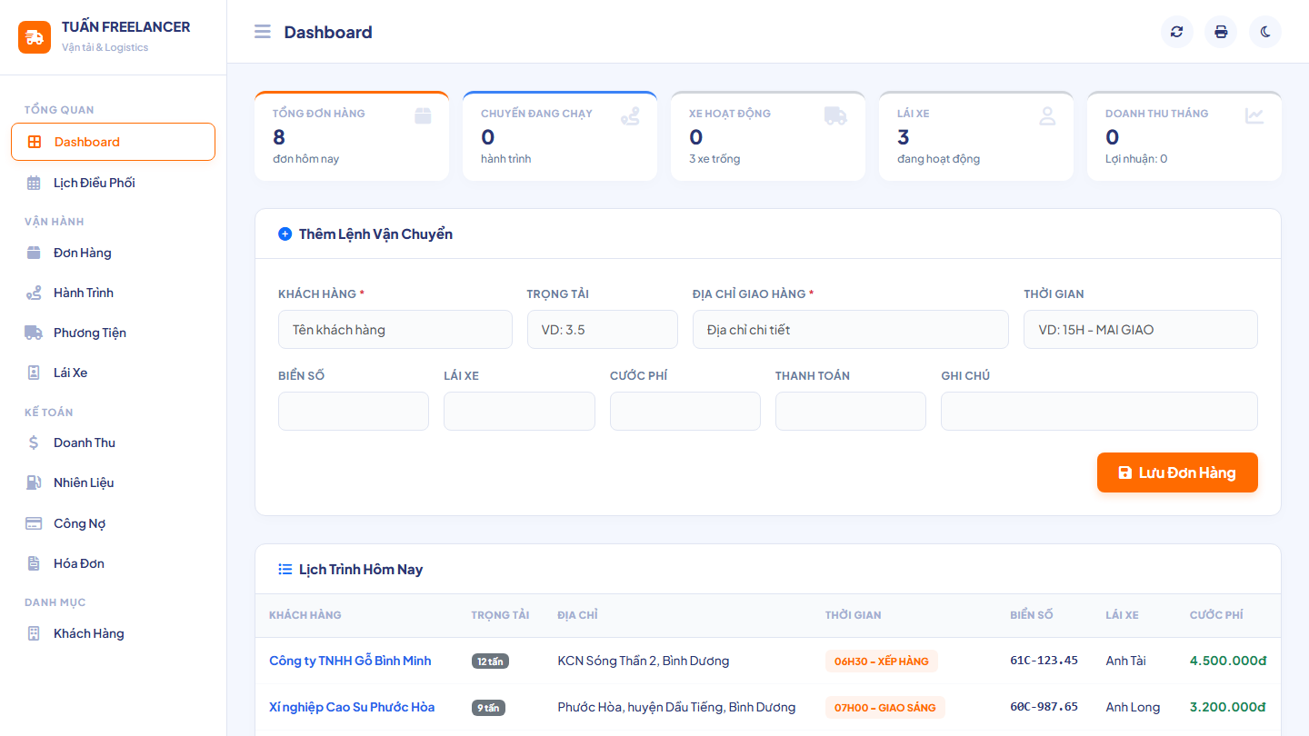 Phần Mềm Quản Lý Vận Tải Logistics - GAS Web App demo 1